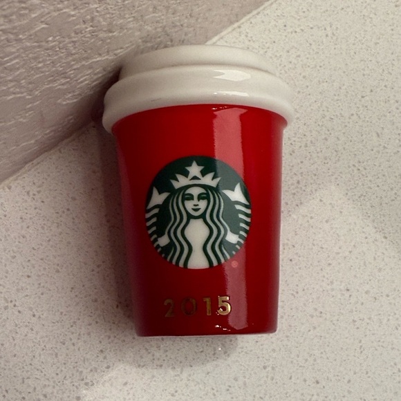 Starbucks Ceramic Tumbler Christmas Ornament 2015 Red Mini Coffee Cup - Picture 3 of 8